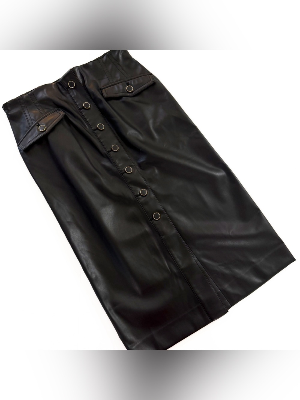 Ann Taylor Skirt Womens 12 Black Faux Vegan Leather Midi